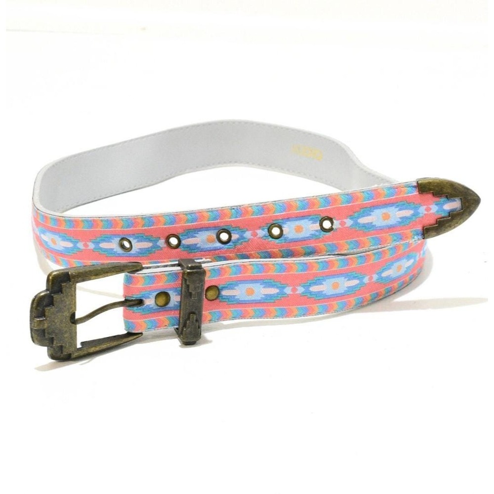 90s Vintage Nuovo Southwestern Print Waist Belt Tipped Womens XS/S Pewter Buckle